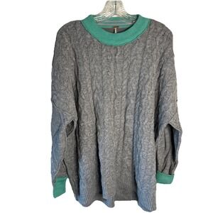 Free People Oversized Sweater Olympia Cable Crewneck Tunic Boho Gray Women's XS